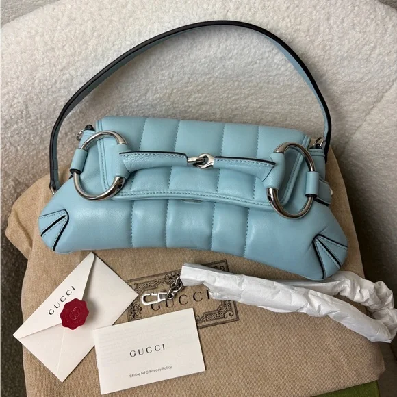 Gucci baby Blue Shoulder Horsebit Chain Small Leather Shoulder Bag